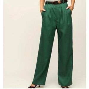 Reformation 100% Linen Vesta Pleated Pants in Green